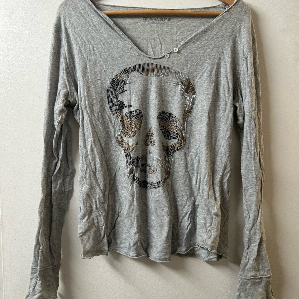 Zadig & Voltaire Gray Skull Long Sleeve Tee